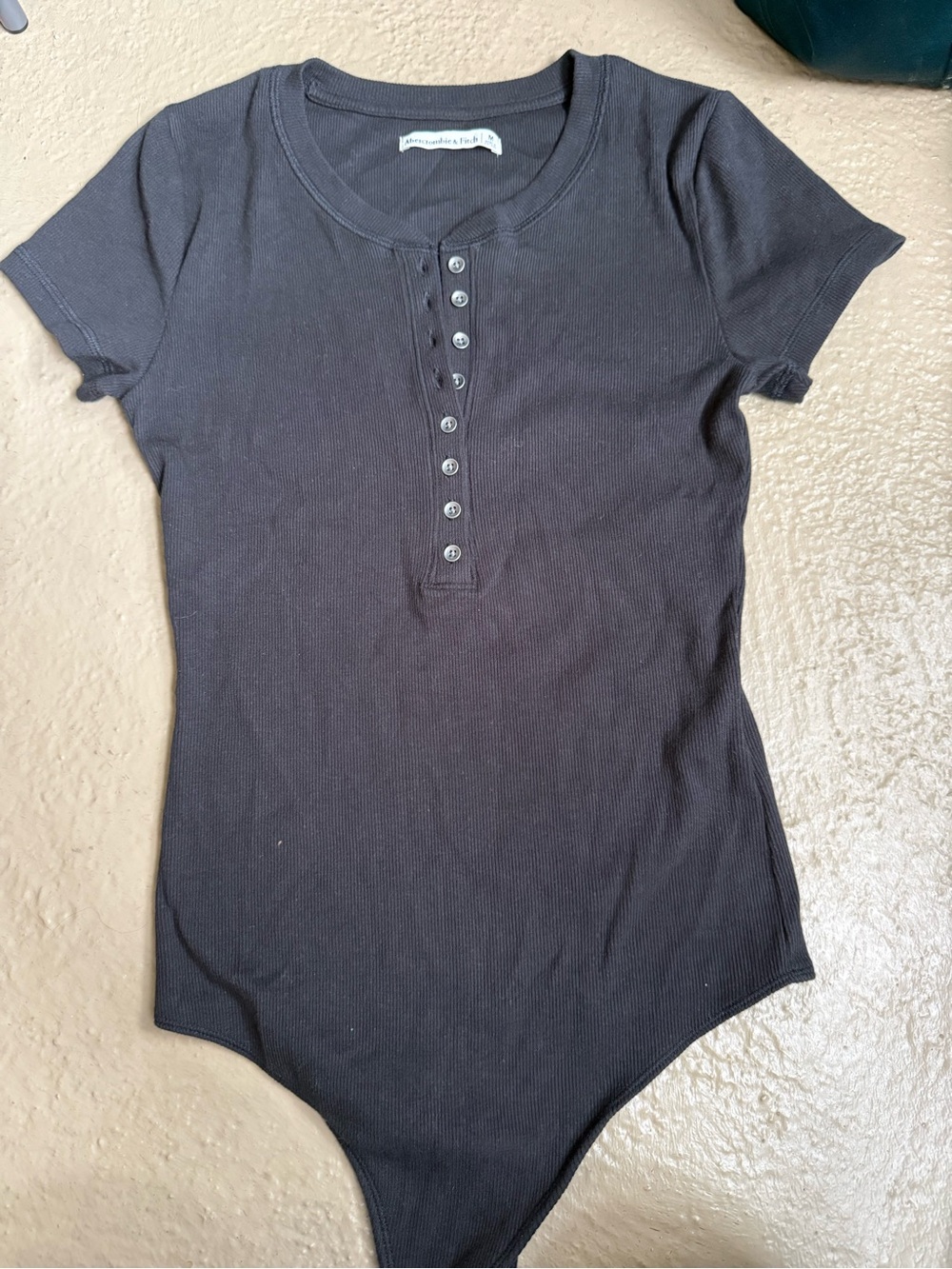 Abercrombie & Fitch Black Ribbed Button-Front Short Sleeve Bodysuit